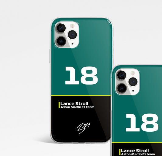 Lance Stroll Aston Martin 18 Formula 1 Phone case. Iphone, Samsung, Huawei.